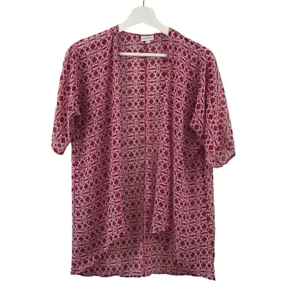 LuLaRoe wine and off white geometric‎ print kimono size 3